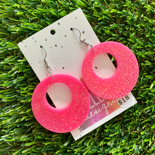 ON SALE!!!! Resin Earrings - Neon Pink Retro Vibes Featuring a Hook Top!