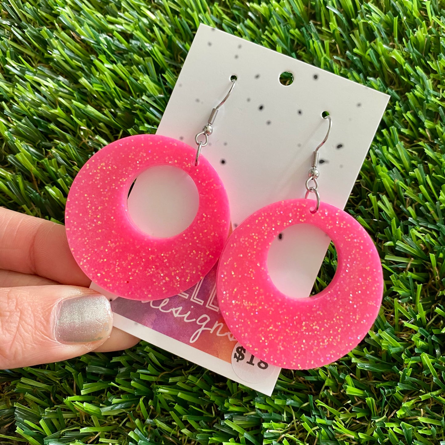 ON SALE!!!! Resin Earrings - Neon Pink Retro Vibes Featuring a Hook Top!
