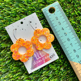 Resin Earrings - Orange Multi Glitter Daisies Featuring Silver Hoops!