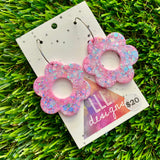 Resin Earrings - Pastel Pink and Blue Confetti Daisies Featuring Silver Hoops!