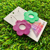 Resin Earrings - Purple and Green Duo Daisies Featuring Silver Hoops!
