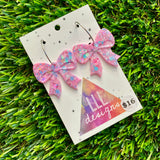 Resin Earrings - Pastel Pink and Blue Confetti Bows Featuring Silver Hoops!