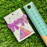 Resin Earrings - Purple and Yellow Confetti Bows Featuring Silver Hoops!
