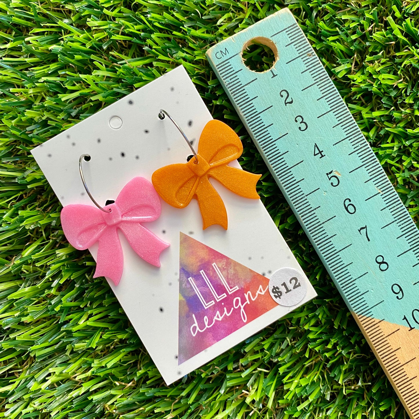 ON SALE!!!! Resin Earrings - Pink and Orange Duo Bows Featuring Silver Hoops!