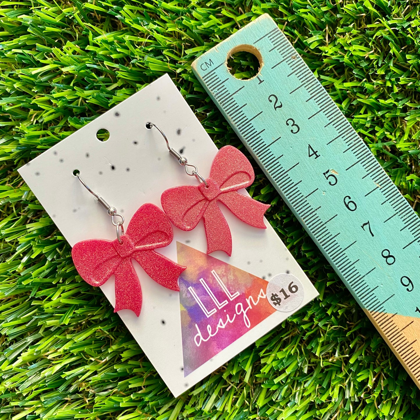 ON SALE!!!! Resin Earrings - Glitter Red Bows Featuring a Hook Top!