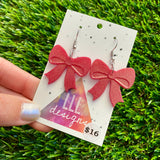 Resin Earrings - Glitter Red Bows Featuring a Hook Top!