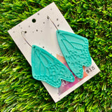 Resin Earrings - Teal Butterfly Wings Featuring Silver Hoops!