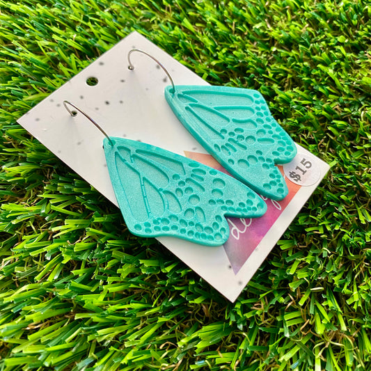 ON SALE!!!! Resin Earrings - Teal Butterfly Wings Featuring Silver Hoops!