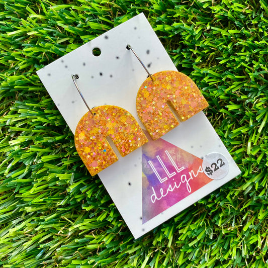ON SALE!!!! Resin Earrings - Gold Multi Glitter Chunky Arches Featuring Silver Hoops!
