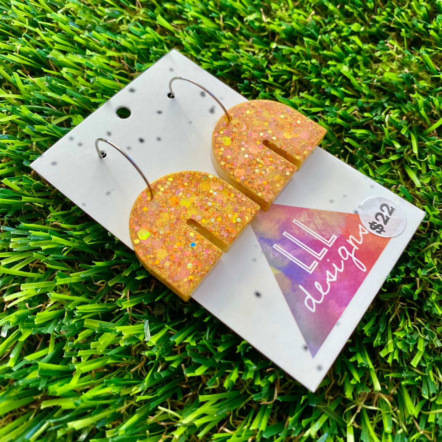 ON SALE!!!! Resin Earrings - Gold Multi Glitter Chunky Arches Featuring Silver Hoops!