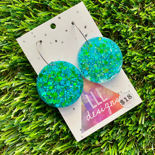 ON SALE!!!! Resin Earrings - Chunky Glitter Globe Featuring Silver Hoops!