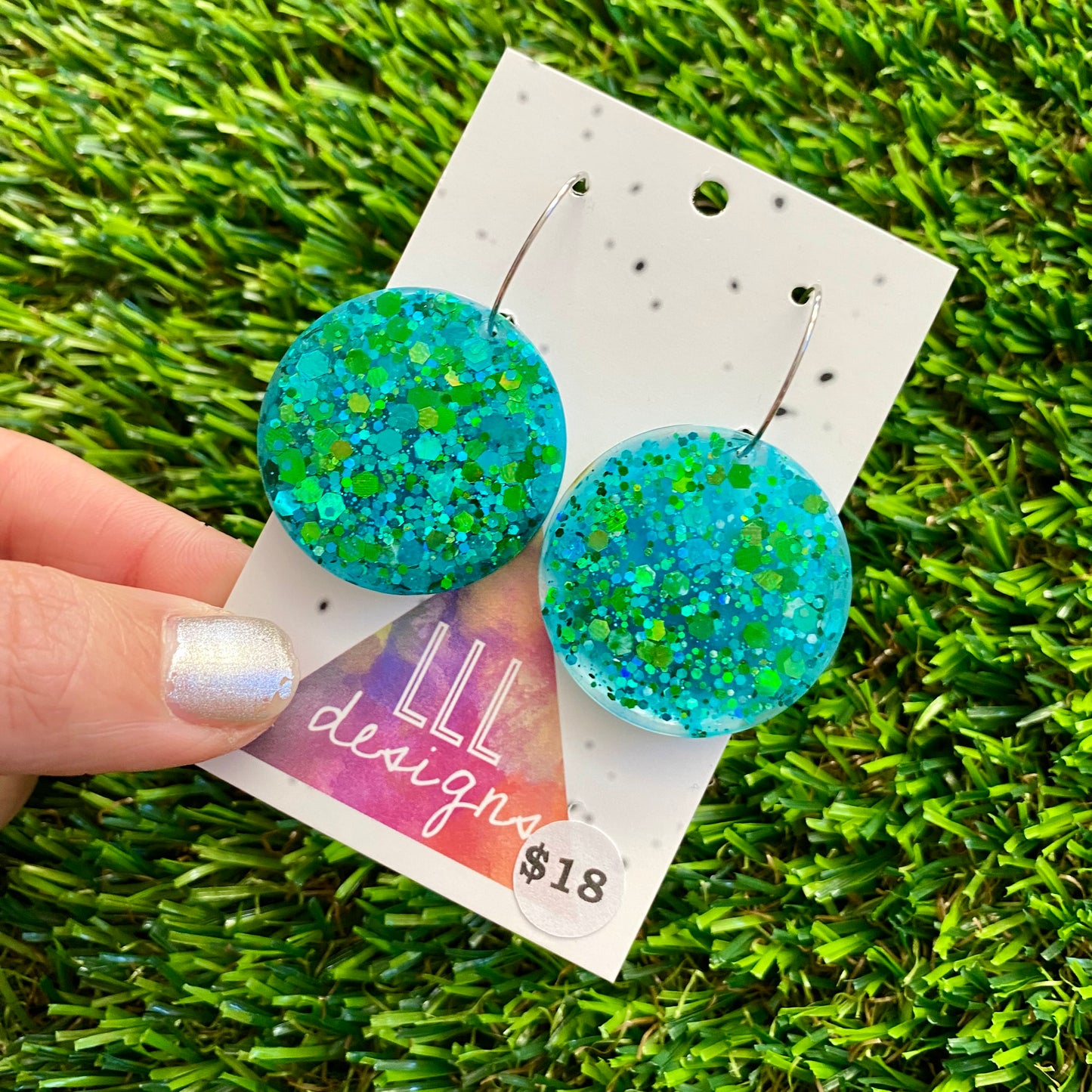 ON SALE!!!! Resin Earrings - Chunky Glitter Globe Featuring Silver Hoops!
