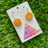 Resin Earrings - Gold Multi Glitter Hexagons Featuring Silver Hoops!