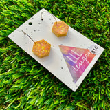 Resin Earrings - Gold Multi Glitter Hexagons Featuring Silver Hoops!