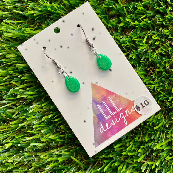 Resin Earrings - Green Gumdrop Featuring a Hook Top!