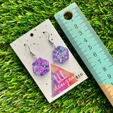 Resin Earrings -Purple Multi Glitter Hexagons Featuring a Hook Top!