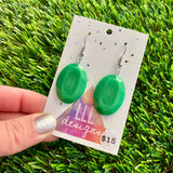 Resin Earrings - Green Gem Style Oval Dangles Featuring a Hook Top!