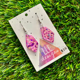Resin Earrings - Pink Multi Glitter Abstract Dangles Featuring a Hook Top!