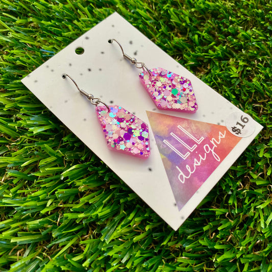 ON SALE!!!! Resin Earrings - Pink Multi Glitter Abstract Dangles Featuring a Hook Top!
