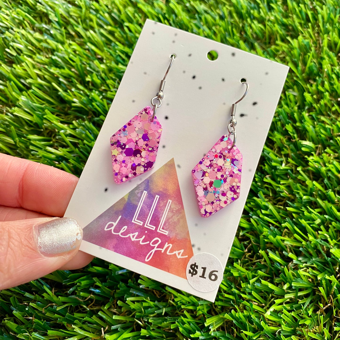 ON SALE!!!! Resin Earrings - Pink Multi Glitter Abstract Dangles Featuring a Hook Top!