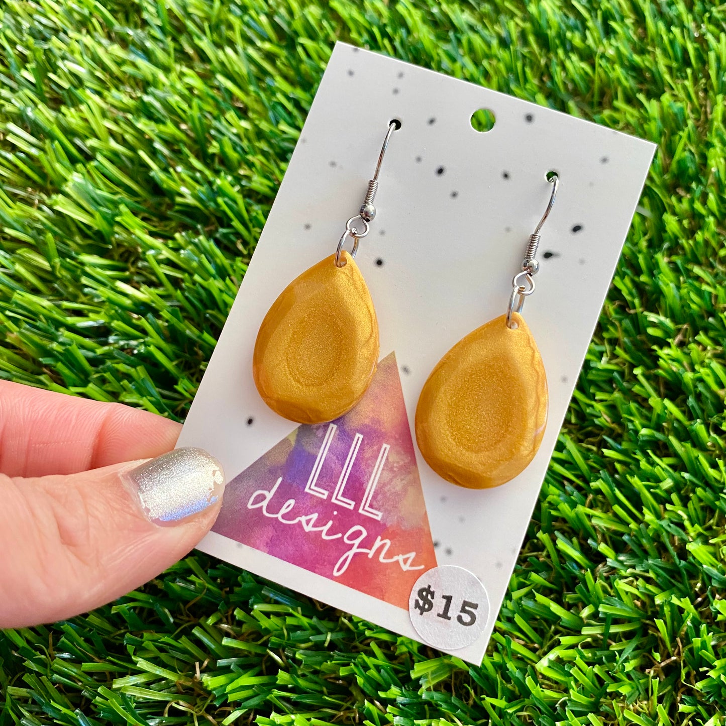 ON SALE!!!! Resin Earrings - Gold Gem Style Teardrop Dangles Featuring a Hook Top!