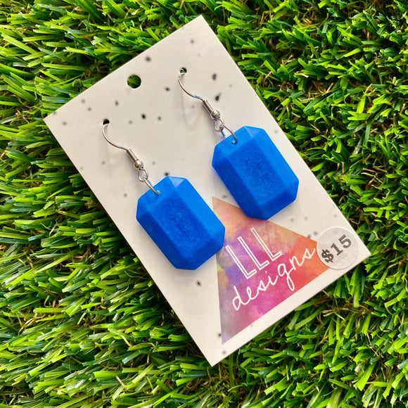 Resin Earrings - Royal Blue Gem Style Rectangle Dangle Featuring a Hook Top!