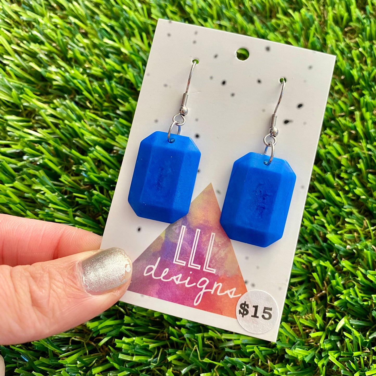 ON SALE!!!! Resin Earrings - Royal Blue Gem Style Rectangle Dangle Featuring a Hook Top!