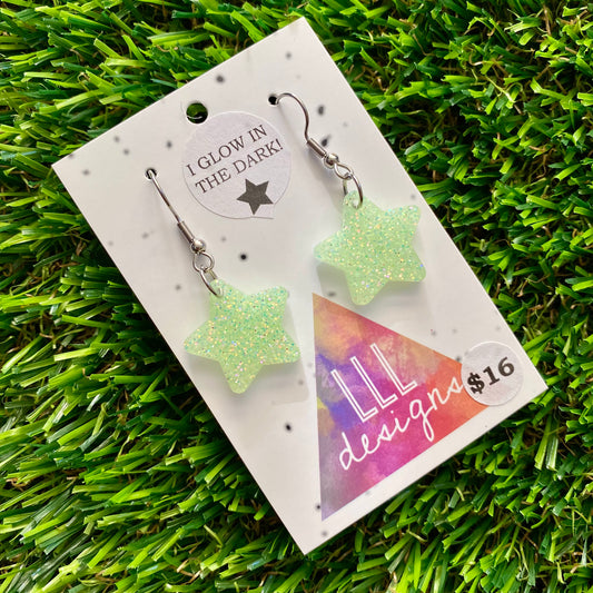 ON SALE!!!! Resin Earrings - Glow Stars Featuring a Hook Top!