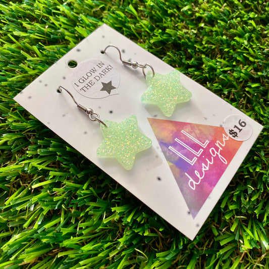 ON SALE!!!! Resin Earrings - Glow Stars Featuring a Hook Top!
