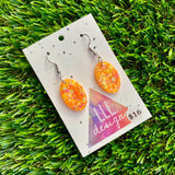Resin Earrings - Orange Multi Glitter Oval Disk Featuring a Hook Top!