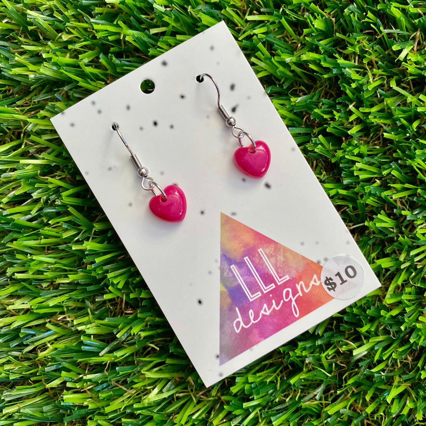 ON SALE!!!! Resin Earrings - Pink Dainty Hearts Featuring a Hook Top!