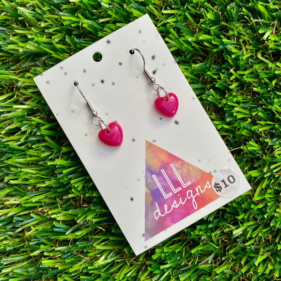 Resin Earrings - Pink Dainty Hearts Featuring a Hook Top!