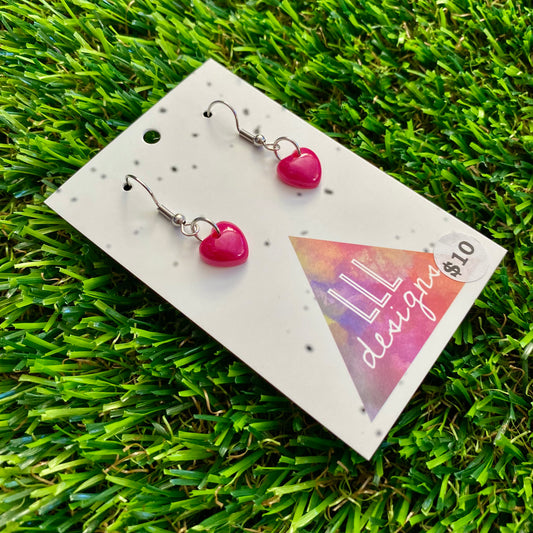 ON SALE!!!! Resin Earrings - Pink Dainty Hearts Featuring a Hook Top!