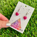 Resin Earrings - Pink Dainty Hearts Featuring a Hook Top!