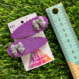 Handmade Resin Hair Clip - Purple Glitter Scalloped Hair Clip Pair Featuring a Small Glitter Silver Bow!