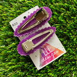 Handmade Resin Hair Clip - Purple Glitter Scalloped Hair Clip Pair Featuring a Small Glitter Silver Bow!