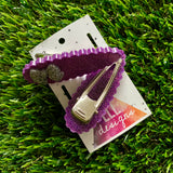 Handmade Resin Hair Clip - Purple Glitter Scalloped Hair Clip Pair Featuring a Small Glitter Silver Bow!