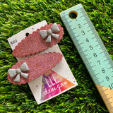 Handmade Resin Hair Clip - Bronze Glitter Scalloped Hair Clip Pair Featuring a Small Glitter Silver Bow!