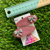 Handmade Resin Hair Clip - Bronze Glitter Scalloped Hair Clip Pair Featuring a Small Glitter Silver Bow!