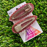 Handmade Resin Hair Clip - Bronze Glitter Scalloped Hair Clip Pair Featuring a Small Glitter Silver Bow!