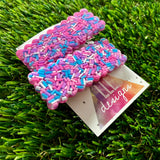 Handmade Resin Hair Clip - Pink Sprinkle Rectangular Scalloped Hair Clip Pair!