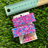 Handmade Resin Hair Clip - Pink Sprinkle Rectangular Scalloped Hair Clip Pair!