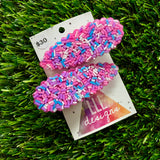 Handmade Resin Hair Clip - Pink Sprinkle Scalloped Hair Clip Pair!