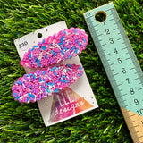 Handmade Resin Hair Clip - Pink Sprinkle Scalloped Hair Clip Pair!