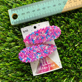 Handmade Resin Hair Clip - Pink Sprinkle Scalloped Hair Clip Pair!