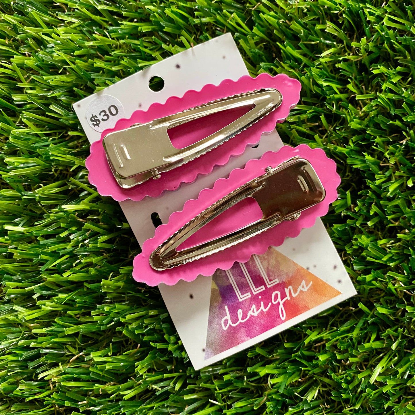 Handmade Resin Hair Clip - Pink Sprinkle Scalloped Hair Clip Pair!