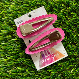 Handmade Resin Hair Clip - Pink Sprinkle Scalloped Hair Clip Pair!