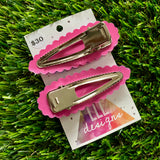 Handmade Resin Hair Clip - Pink Sprinkle Scalloped Hair Clip Pair!