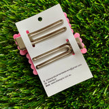 Handmade Resin Hair Clip - Pink Duel Layered Rainbow Butterfly Confetti Rectangular Scalloped Hair Clip Pair!