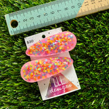 Handmade Resin Hair Clip - Pink Duel Layered Rainbow Heart Confetti Hair Clip Pair!